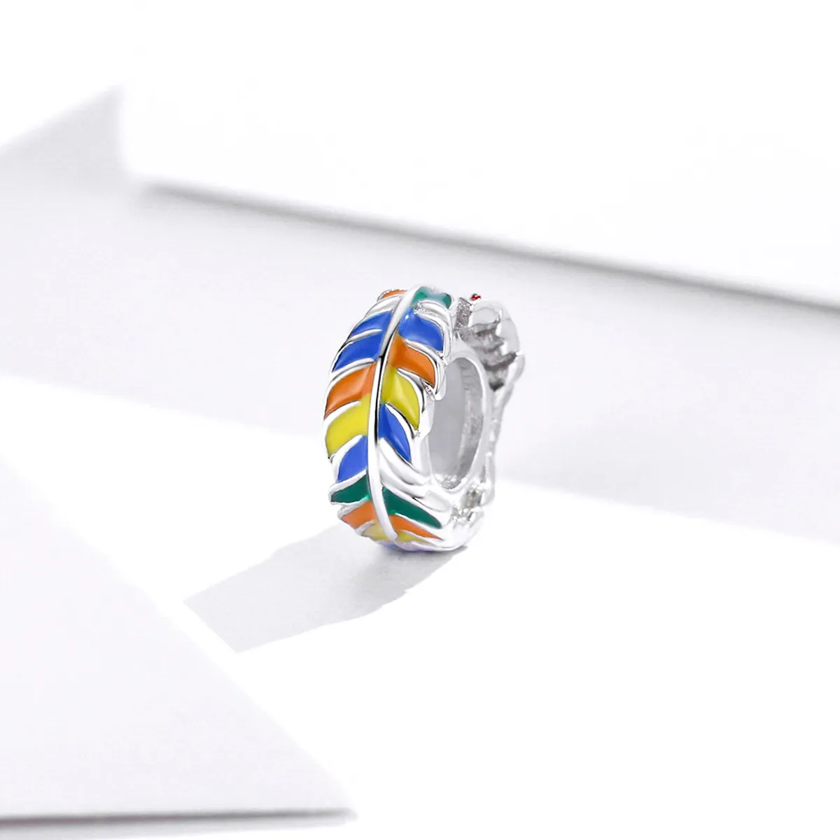 Pandora Style Sølv Fargerike Fjær Spacer Charm - BSC305