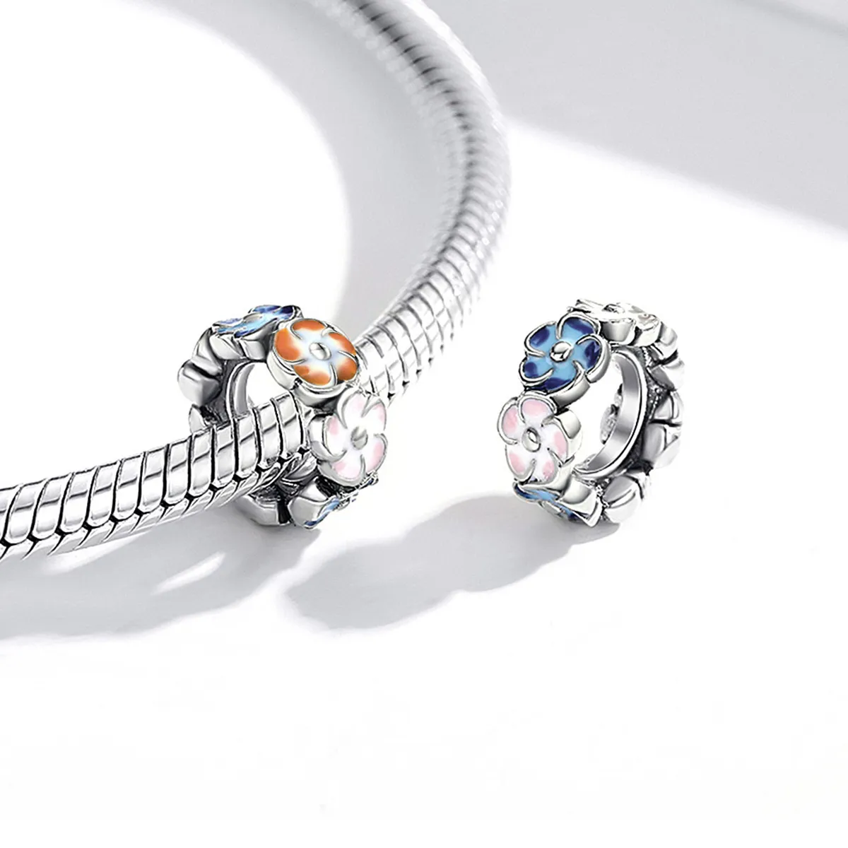 Pandora Style Sølv Fargerike Hydrangea Spacer Charm - SCC1703