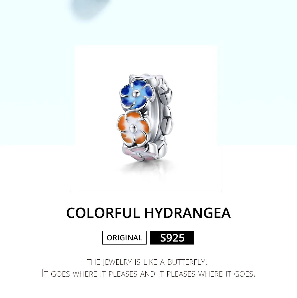Pandora Style Sølv Fargerike Hydrangea Spacer Charm - SCC1703