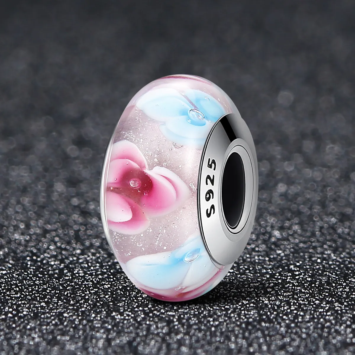 Pandora Style Rosa Blomster Murano Glass Charm - SCZ056