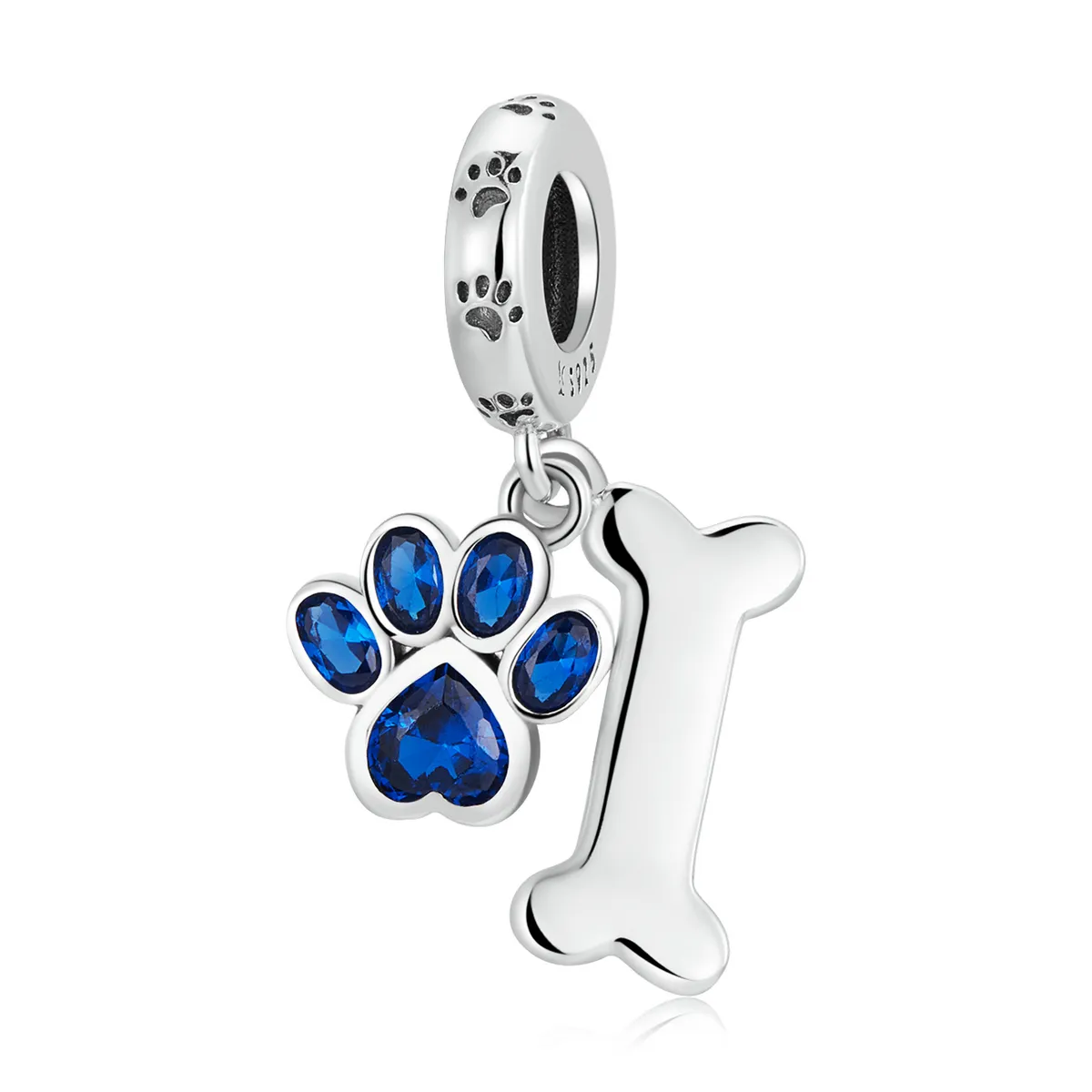 pandora style dog paw bone dingle scc2127