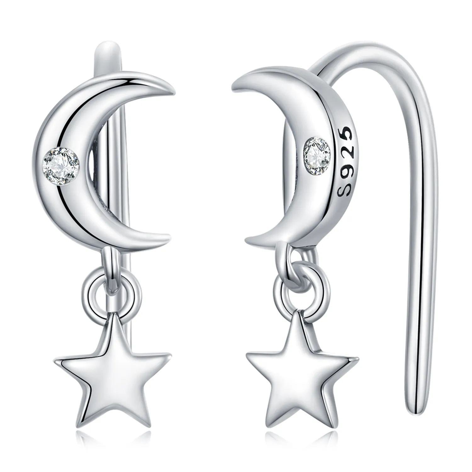 Pandora Style Moon and Stars Hengende øredobber - SCE1500