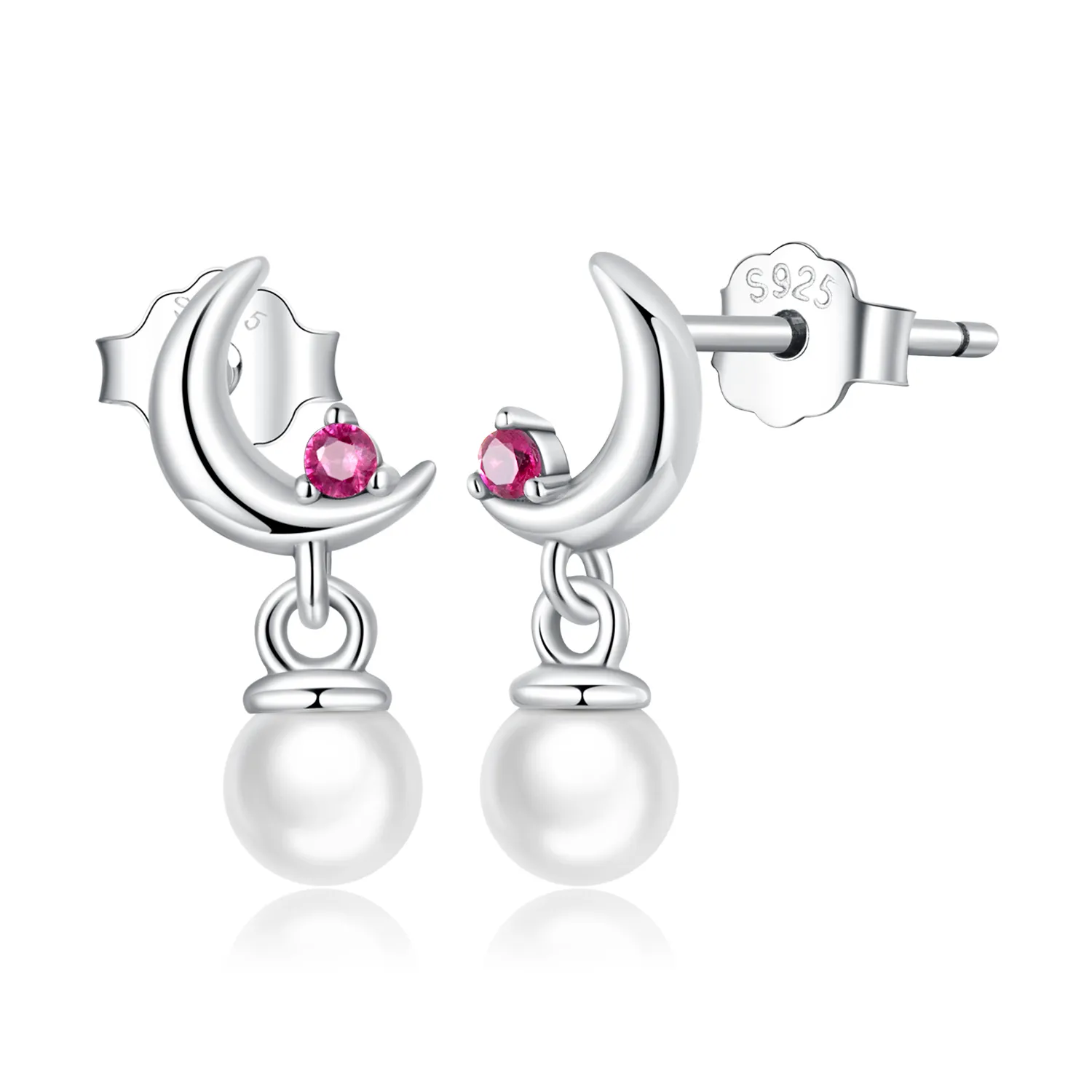 pandora style pearl moon hengende øredobber sce1430