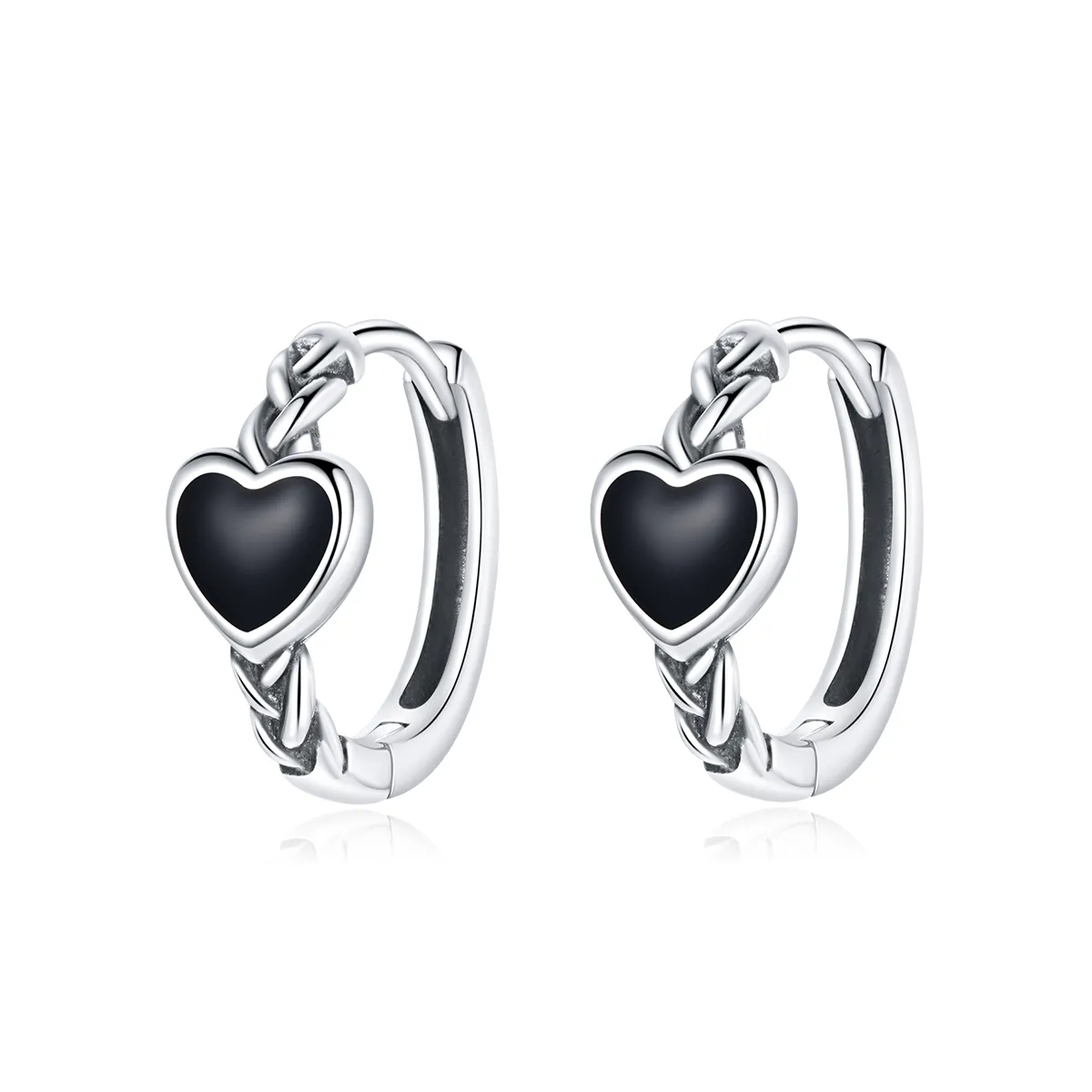 pandora style black heart hoop øredobber bse456