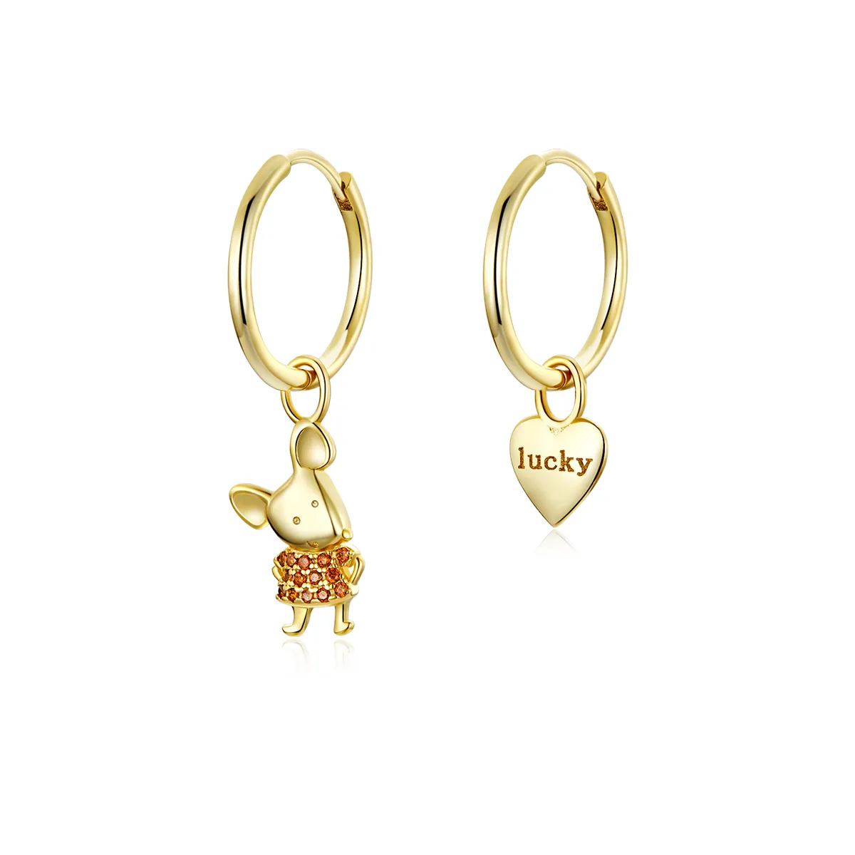 Pandora Style Lucky Rat and Heart Hoop øredobber - BSE344-L