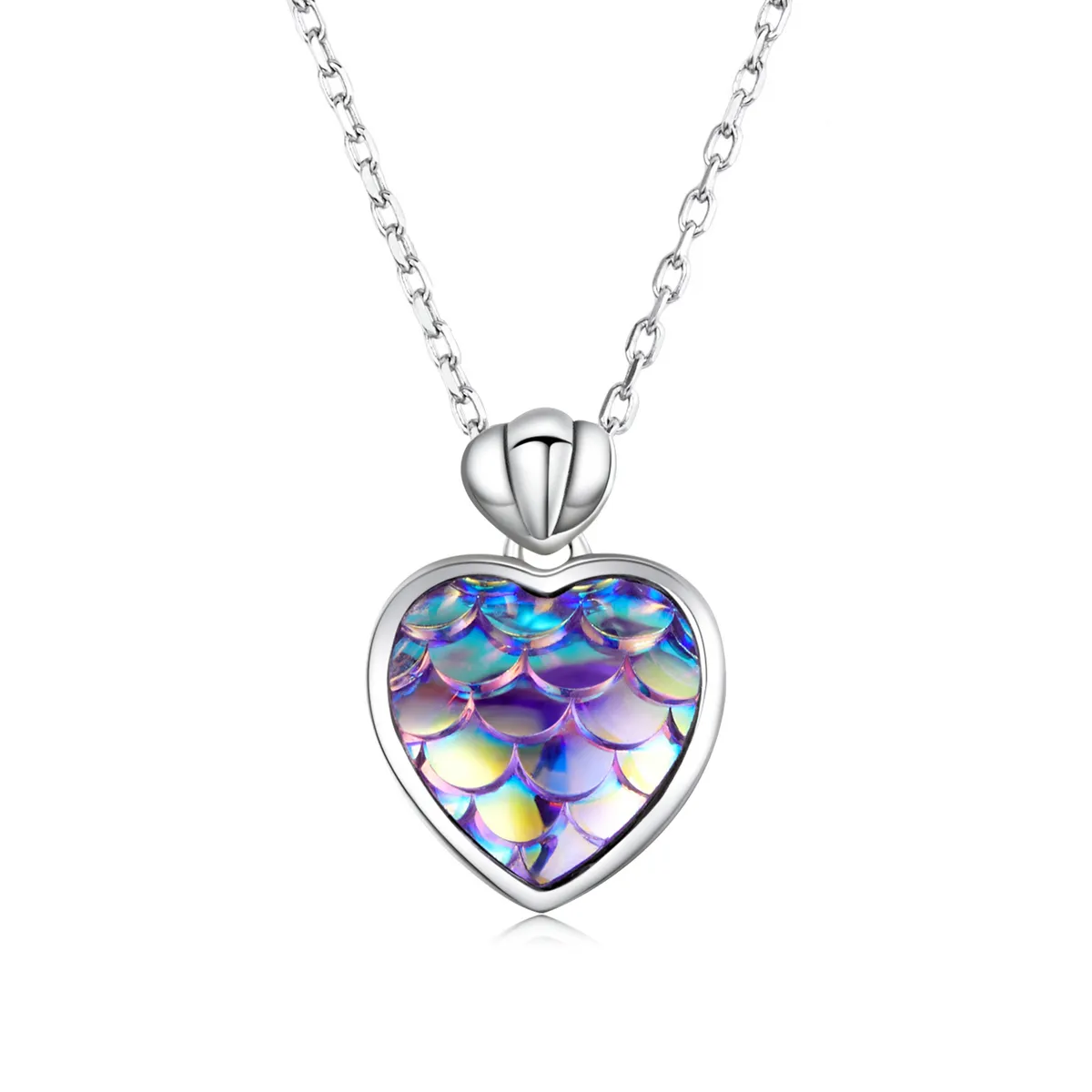 pandora style fish scale heart halskjede scn468