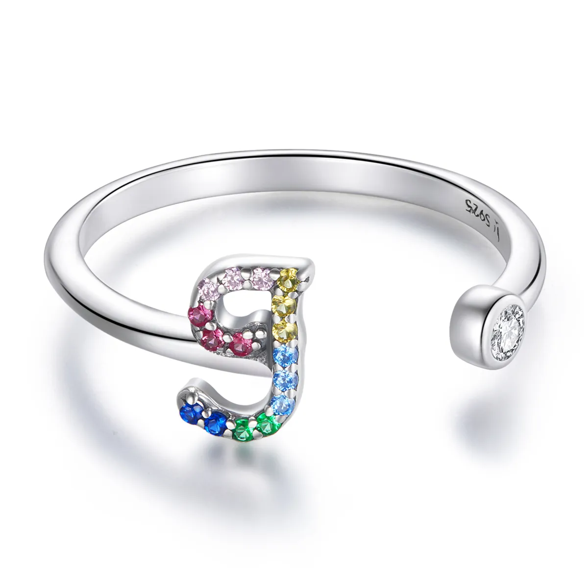 Pandora Style Colorful Letter-J åpen ring - SCR723-J