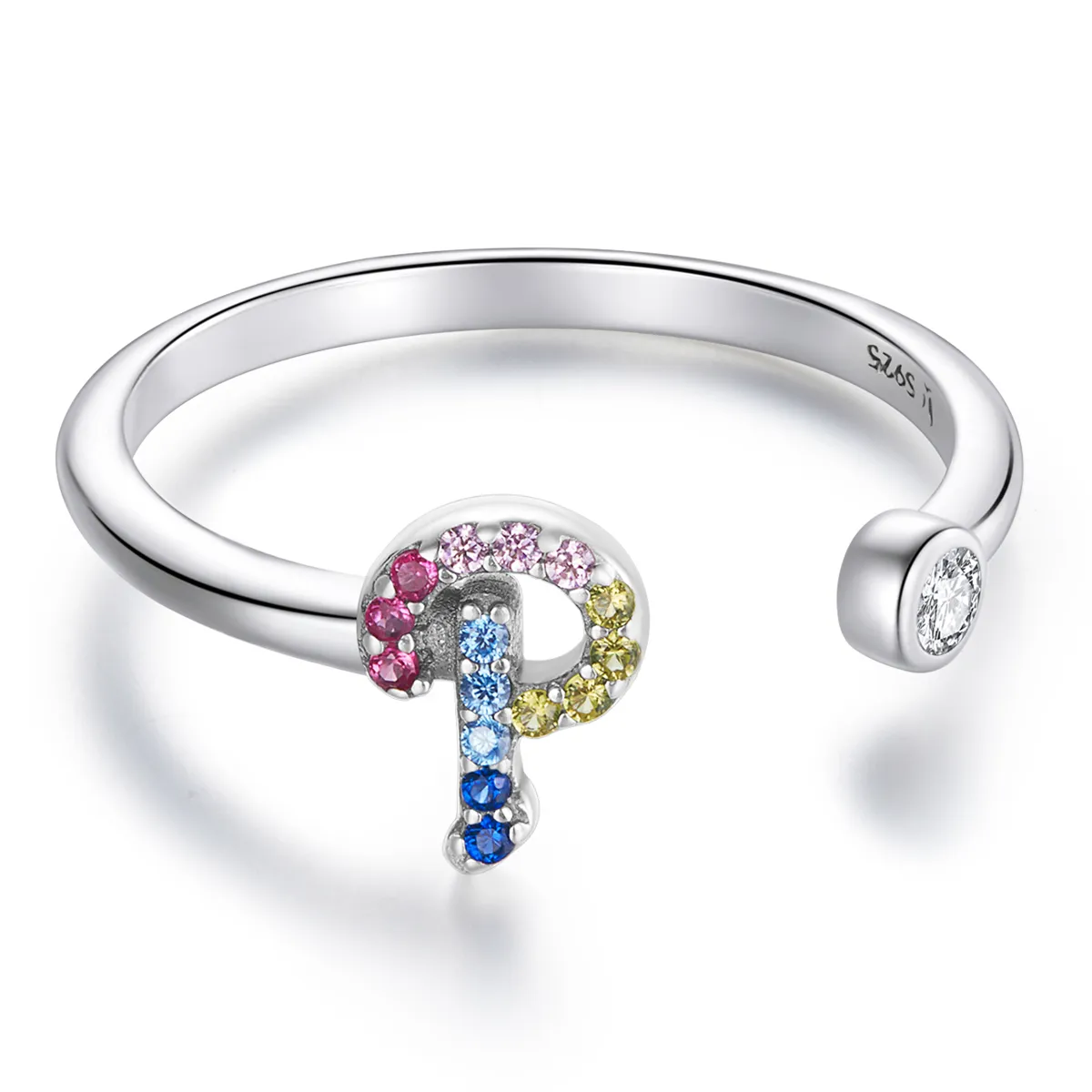 Pandora Style Colorful Letter-P åpen ring - SCR723-P