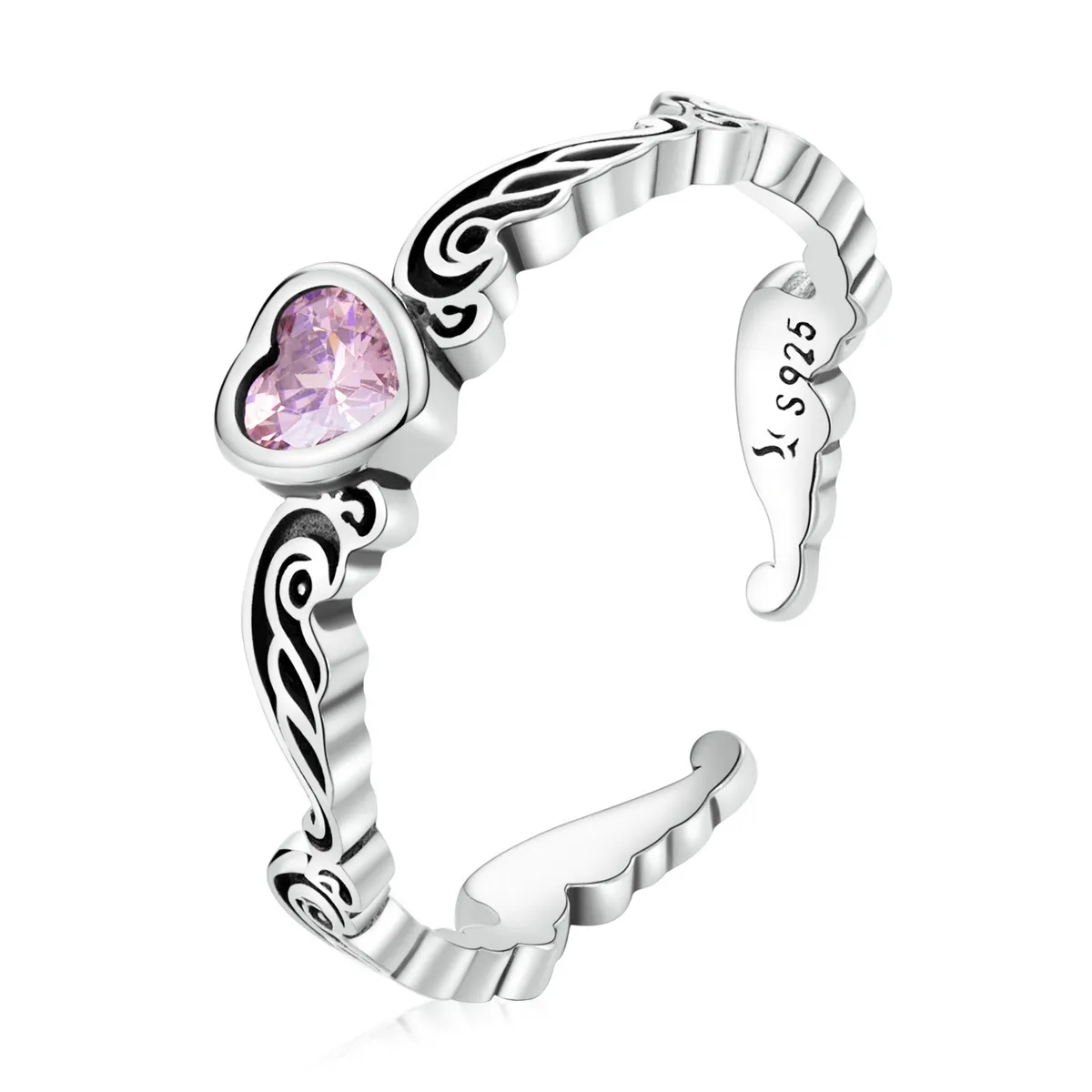 pandora style retro mønster hjerte åpen ring scr766