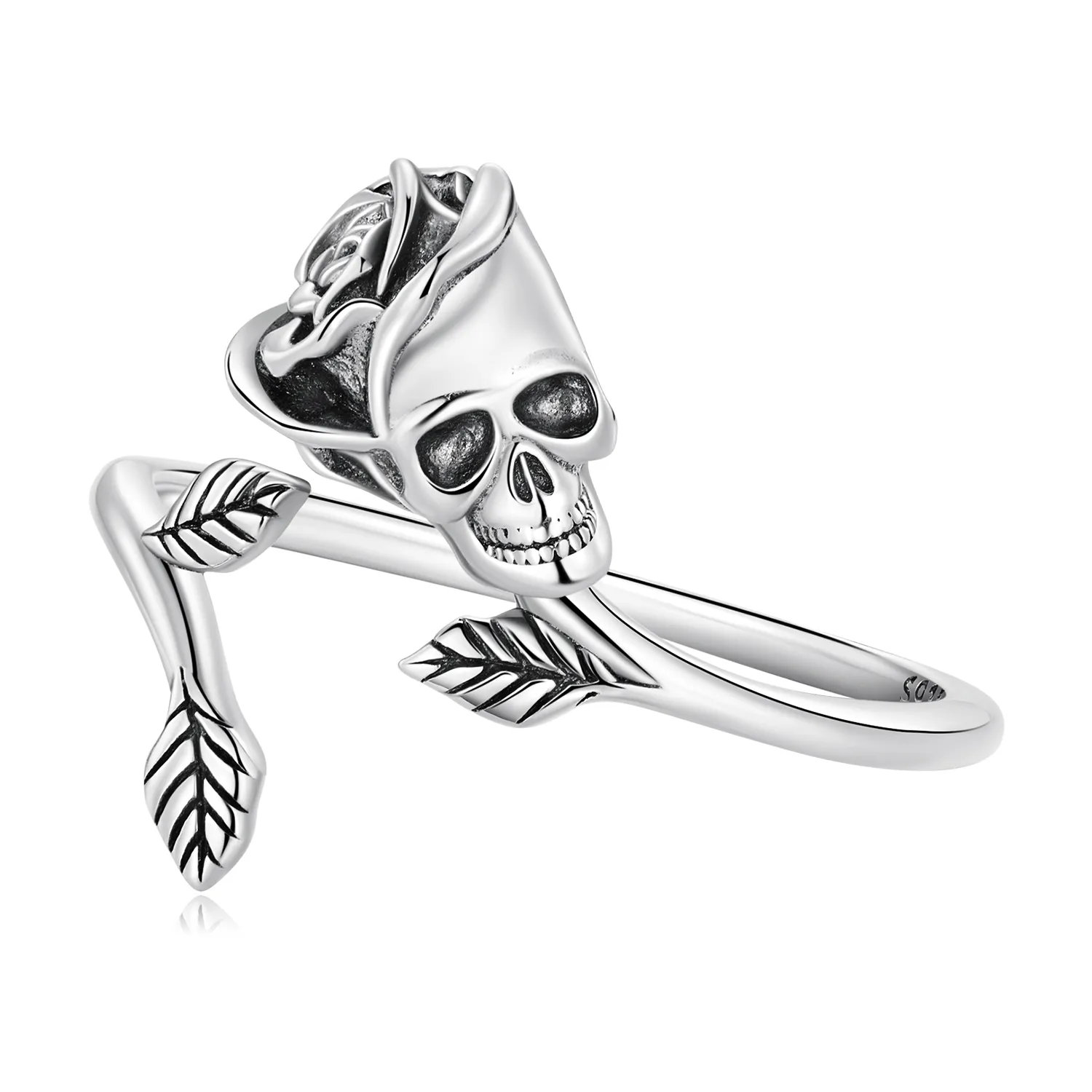 Pandora Style Skull Rose Åpen Ring - SCR879