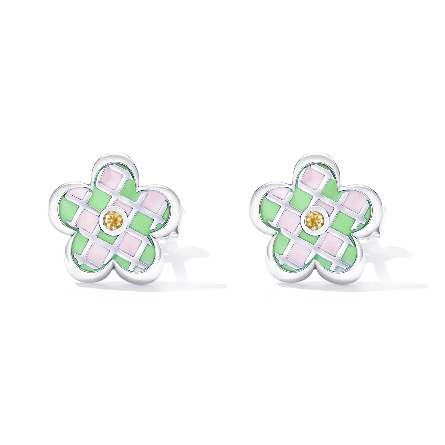 Pandora Style Checkerboard Florets ørepynt - SCE1387
