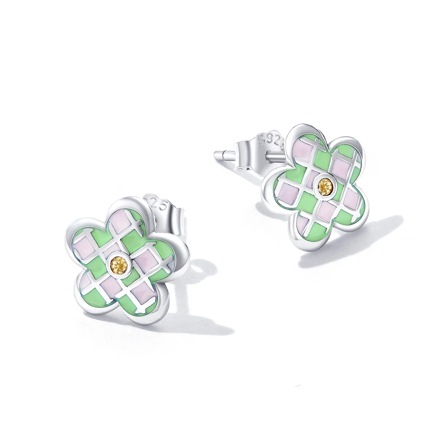Pandora Style Checkerboard Florets ørepynt - SCE1387