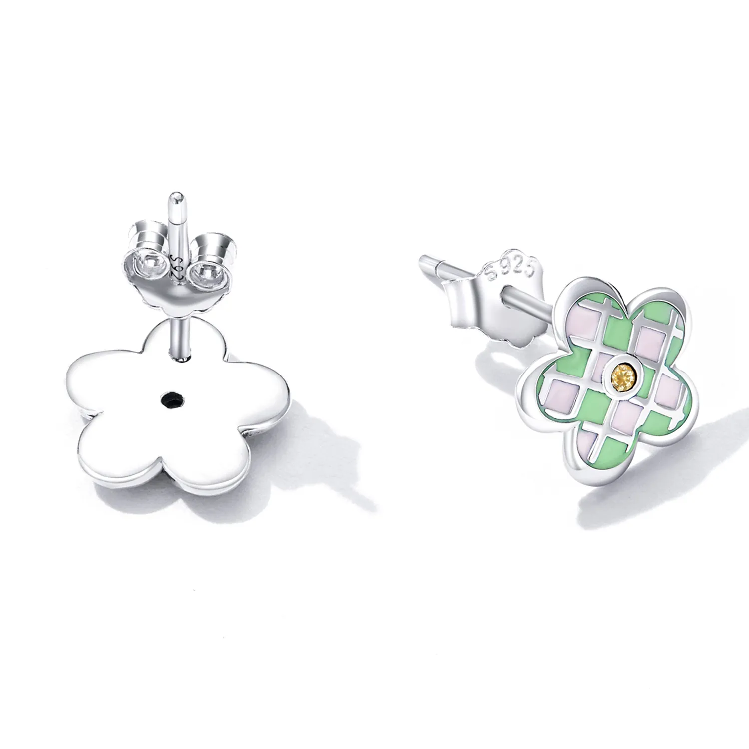 Pandora Style Checkerboard Florets ørepynt - SCE1387