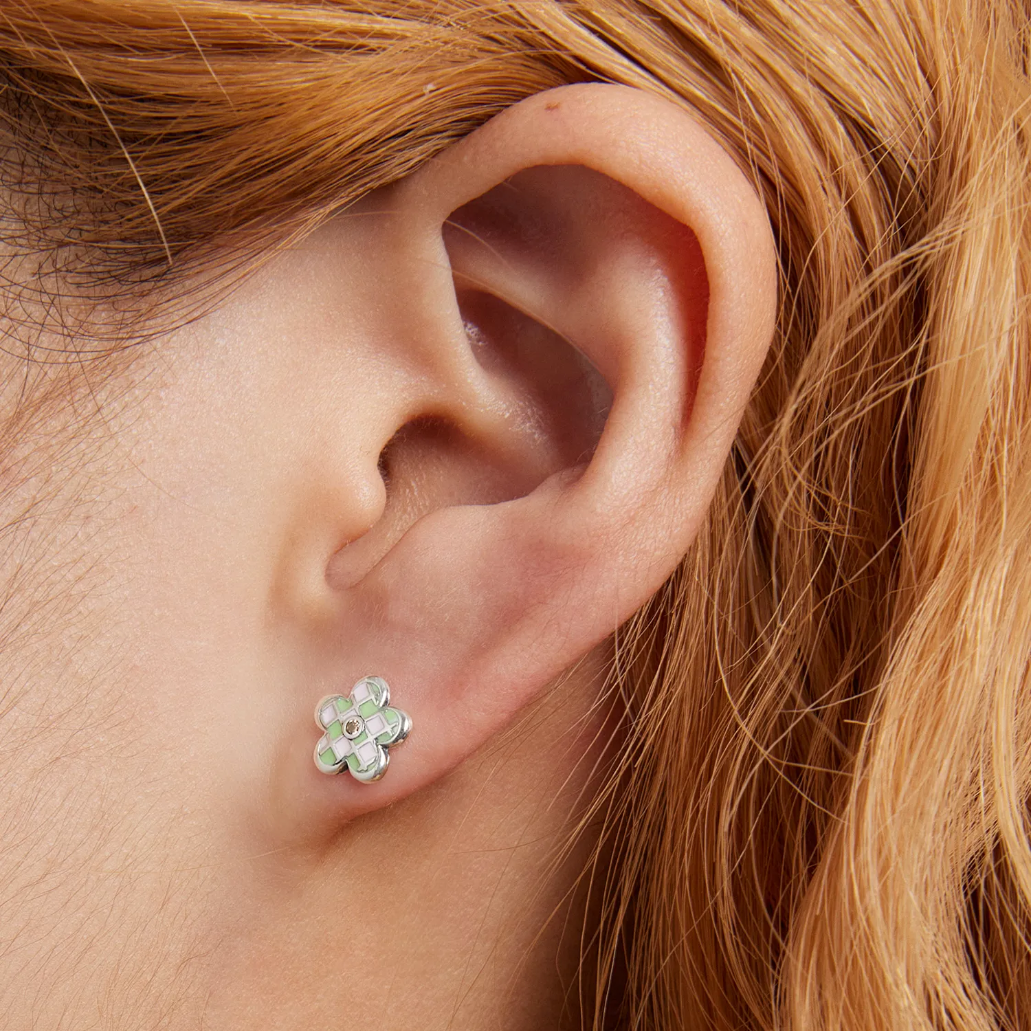 Pandora Style Checkerboard Florets ørepynt - SCE1387
