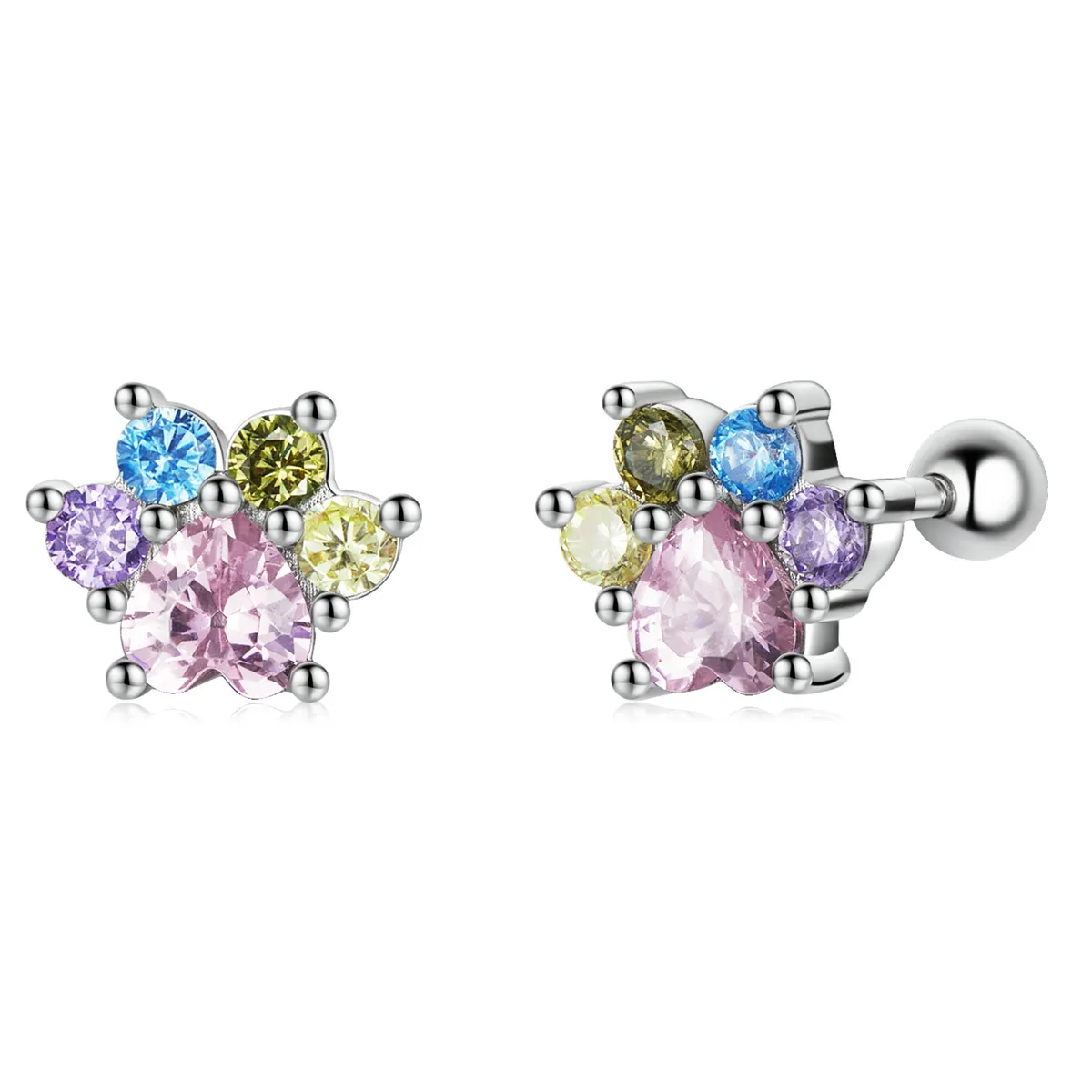 pandora style fargerike zirconium cute claws stud øredobber sce1334