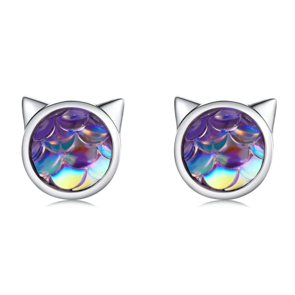 Pandora Style Fish Scale Cat Head Stud øredobber - SCE1301