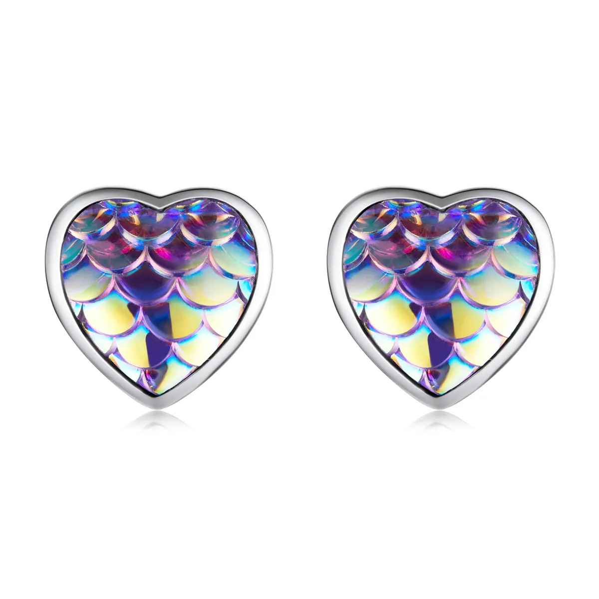 pandora style fish scale heart stud øredobber sce1300
