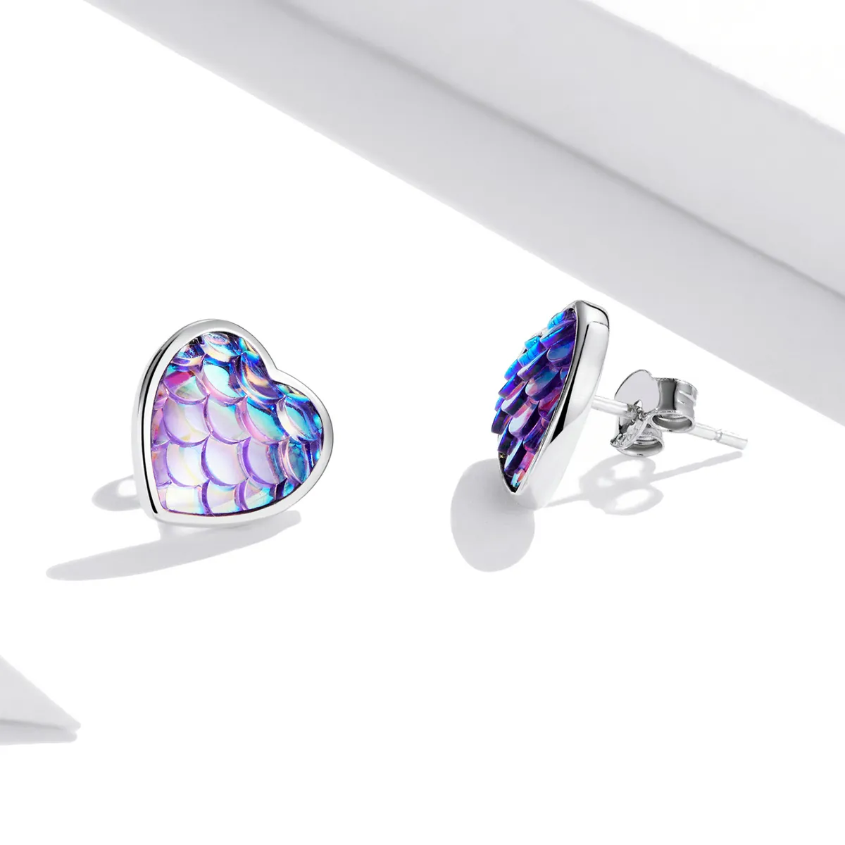 Pandora Style Fish Scale Heart Stud øredobber - SCE1300