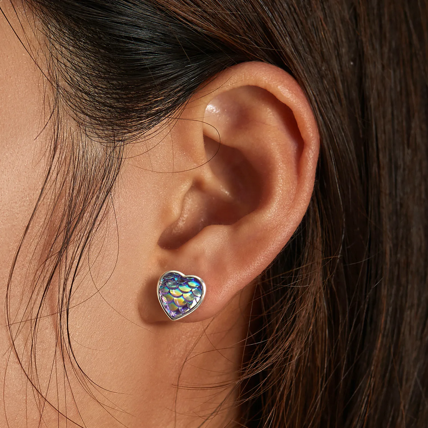 Pandora Style Fish Scale Heart Stud øredobber - SCE1300