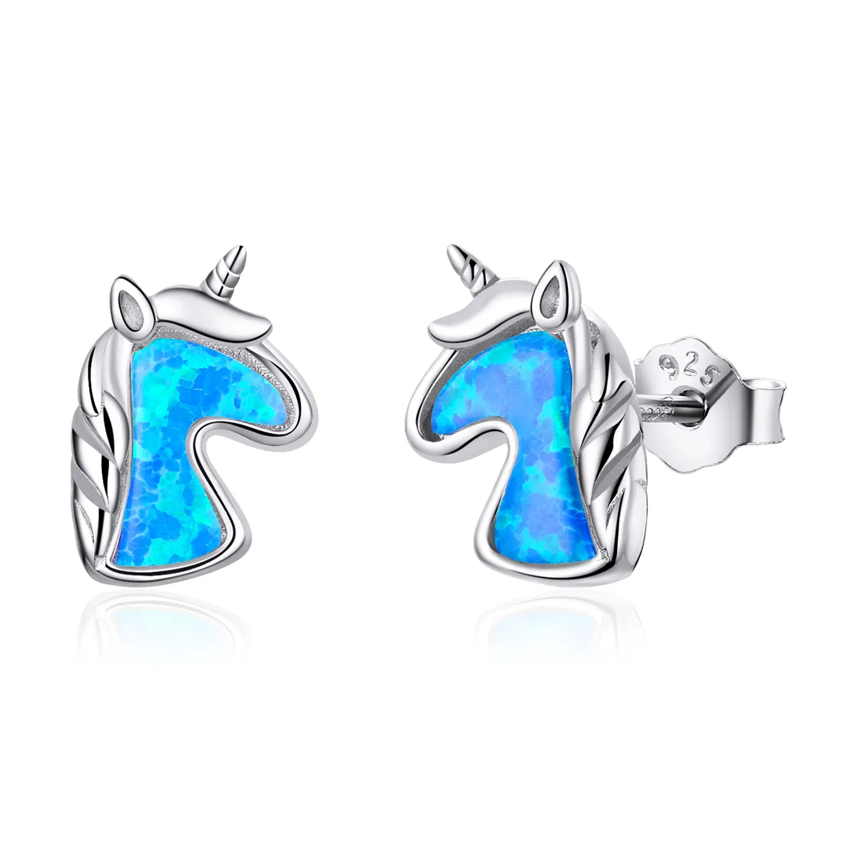 pandora style lyseblå opal unicorn øredobber sce815 a