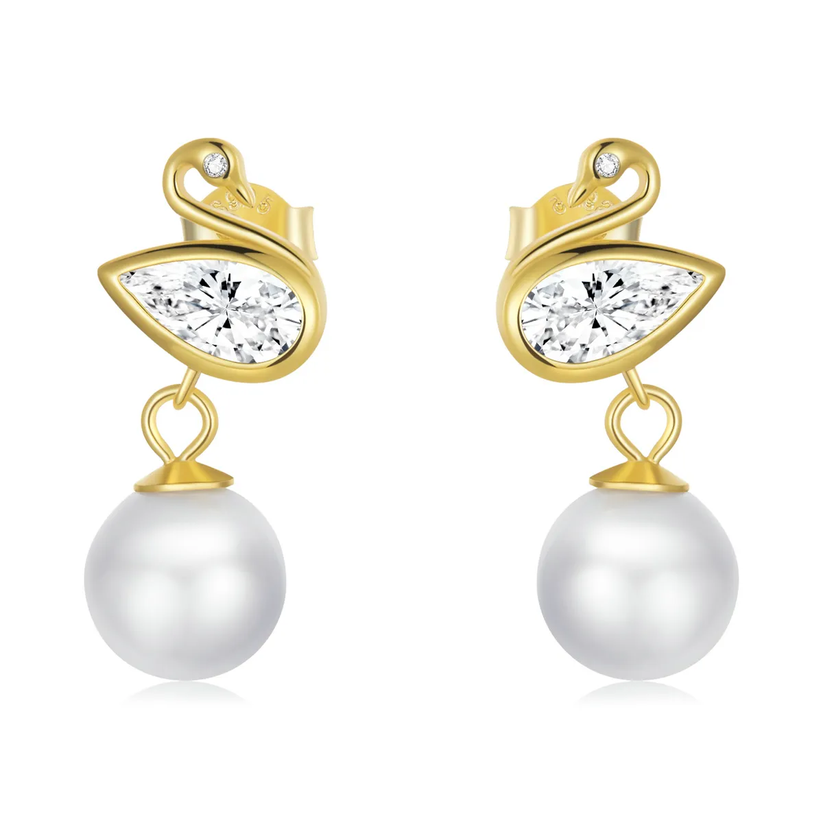 Pandora Style Swan Shell Beads Stud øredobber - BSE548