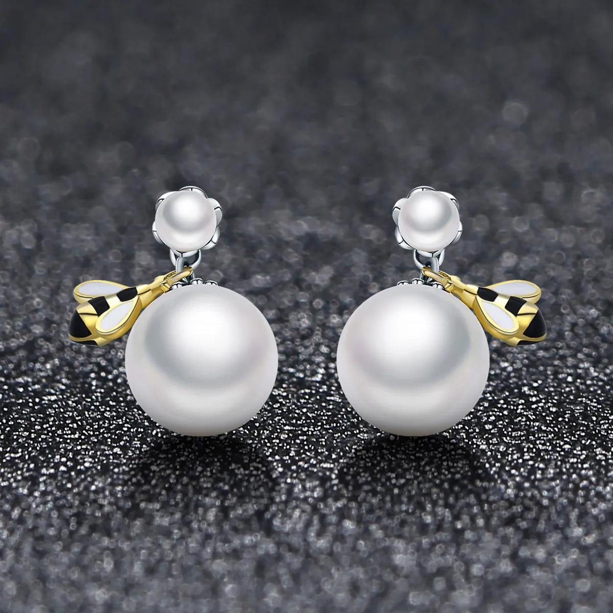 Pandora Style Woman Bee and Pearl Stud øredobber - SCE232