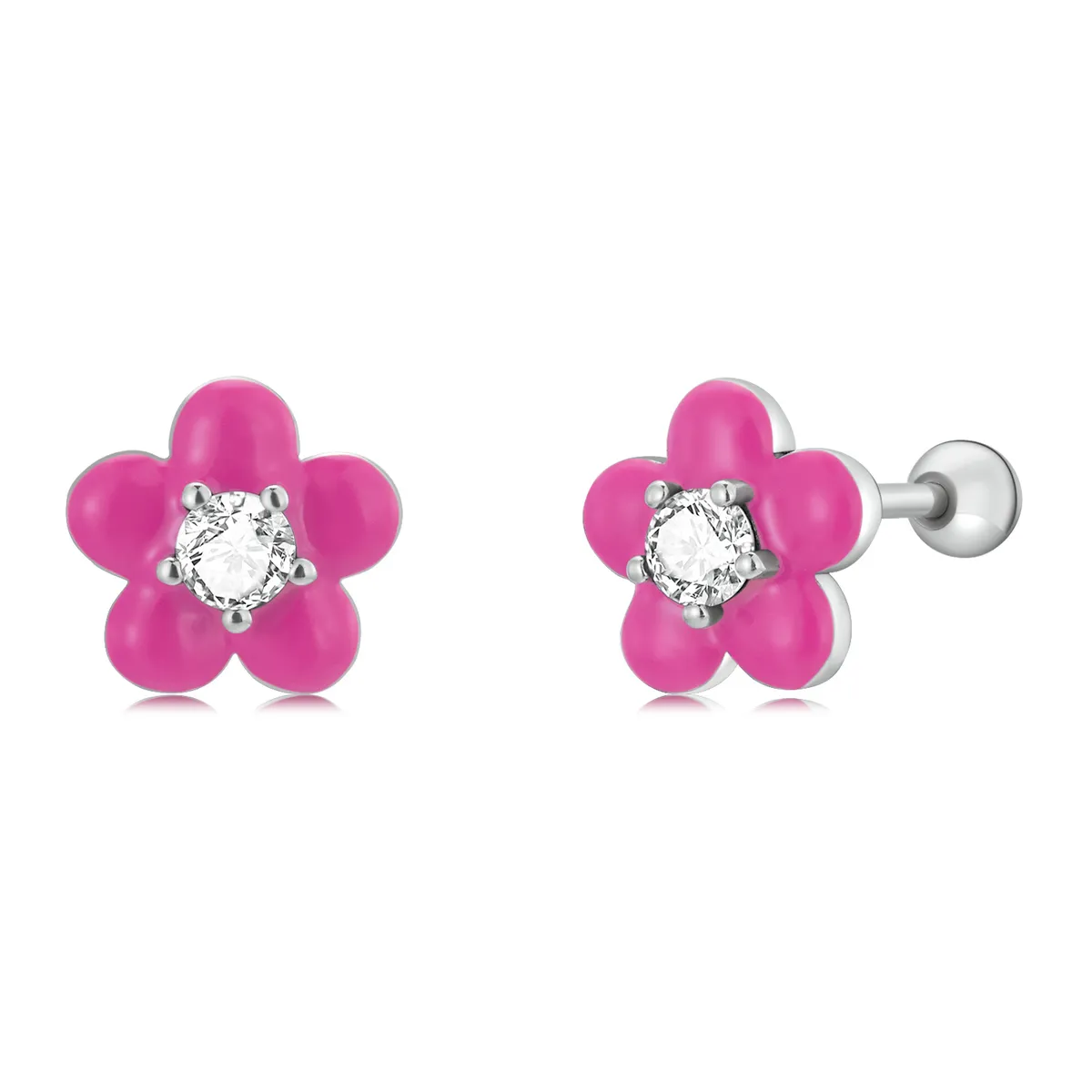pandora stil fluorescerende rosa blomster øredobber sce1353