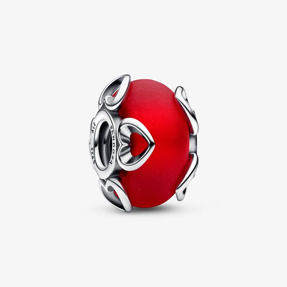 Pandora Frostet Rødt Muranoglass og Hjerter Charm - 792497C01