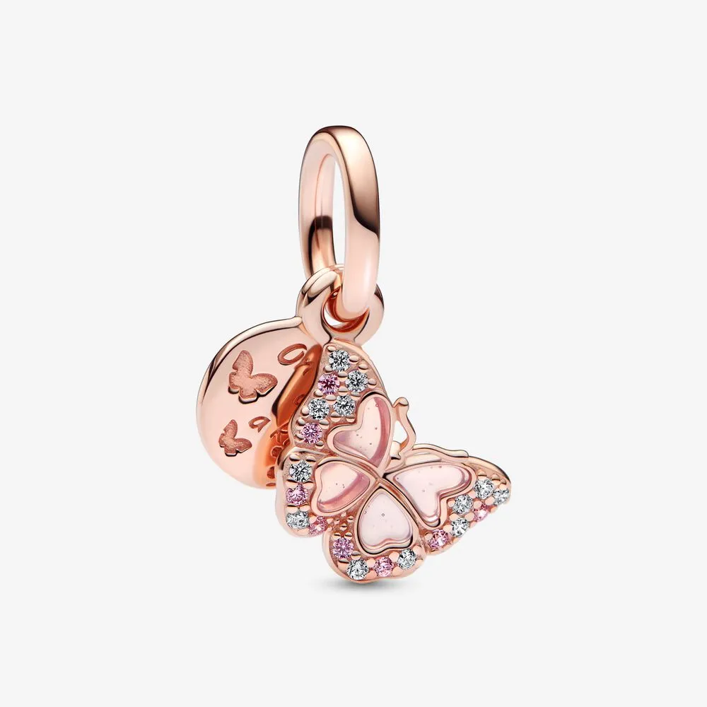 pandora rosa sommerfugl og sitat dobbel hengende charm 782555c01
