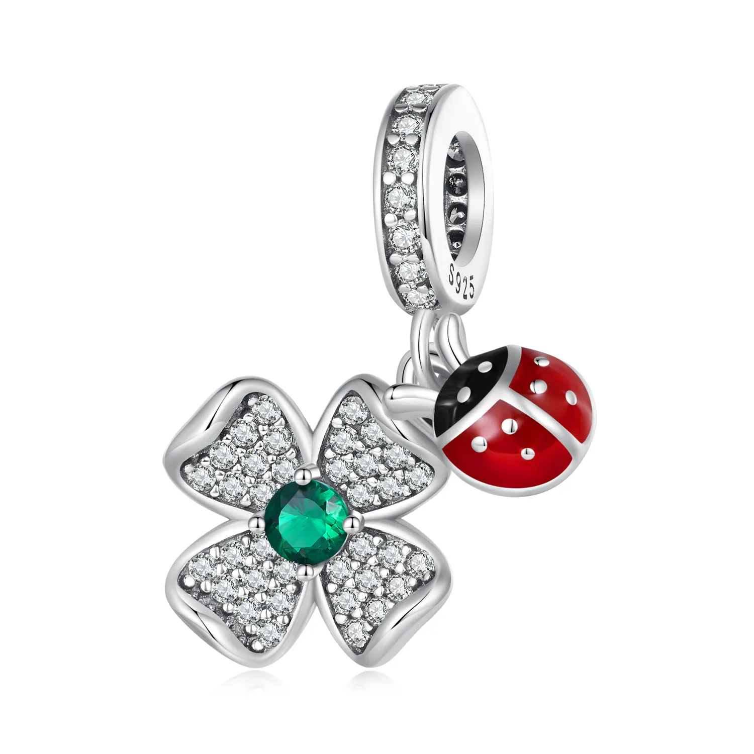 pandora style lucky clover ladybug anheng charm scc2523