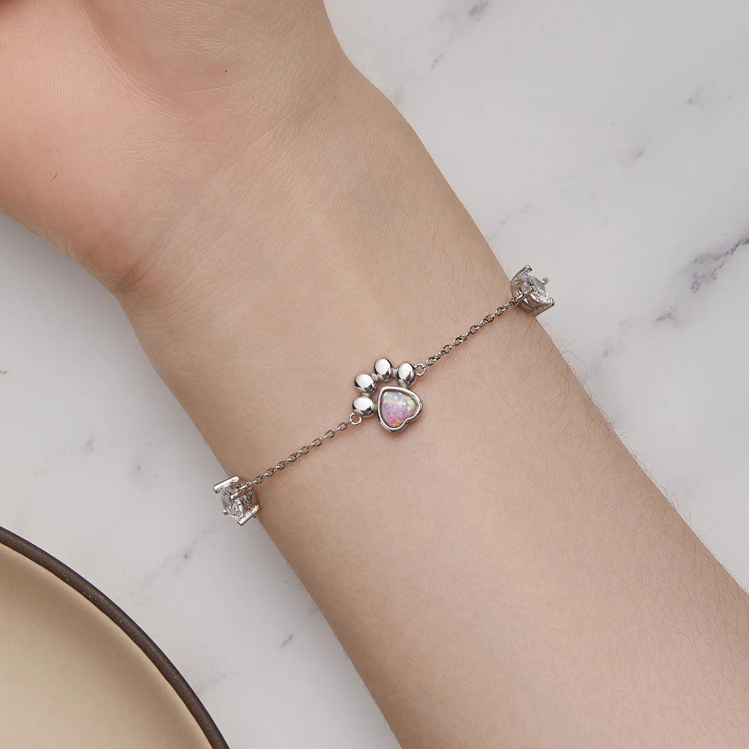 Pandora Style Opal Paw Print Armbånd - SCB256