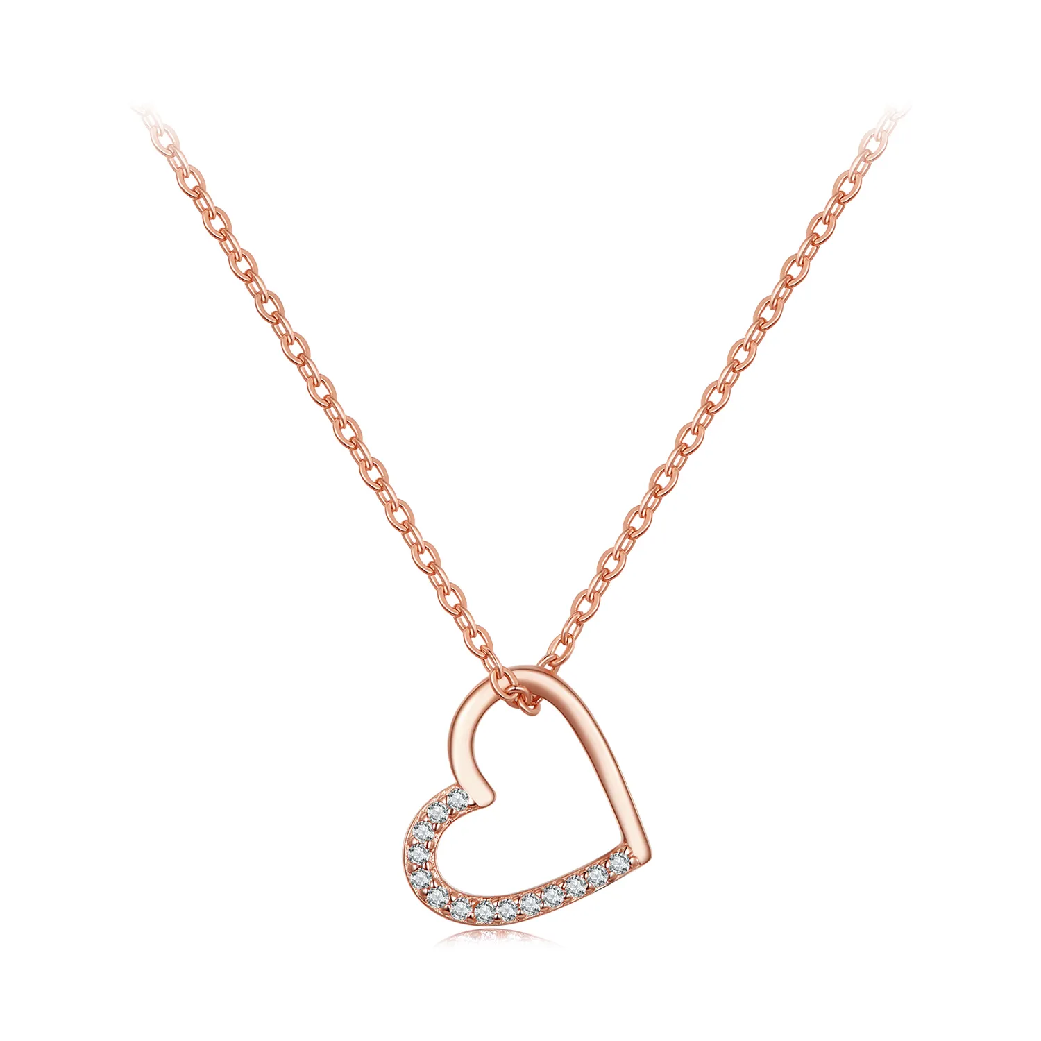pandora style rose gold heart halskjede scn347 c