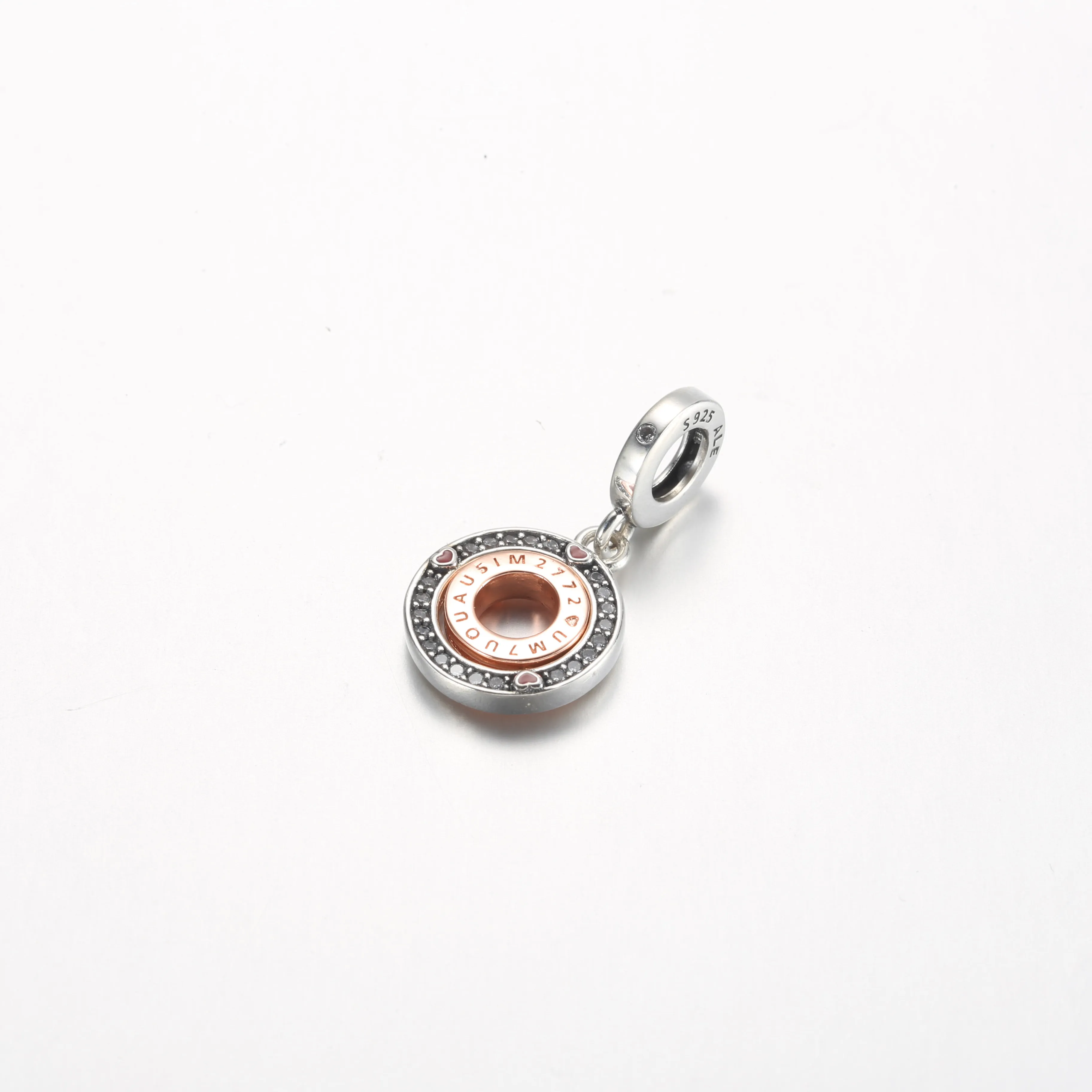Pandora MSG roterende sterlingsølv og 14k rosegullbelagt dingle med klar cubic zirconia og rød emalje - 782640C01