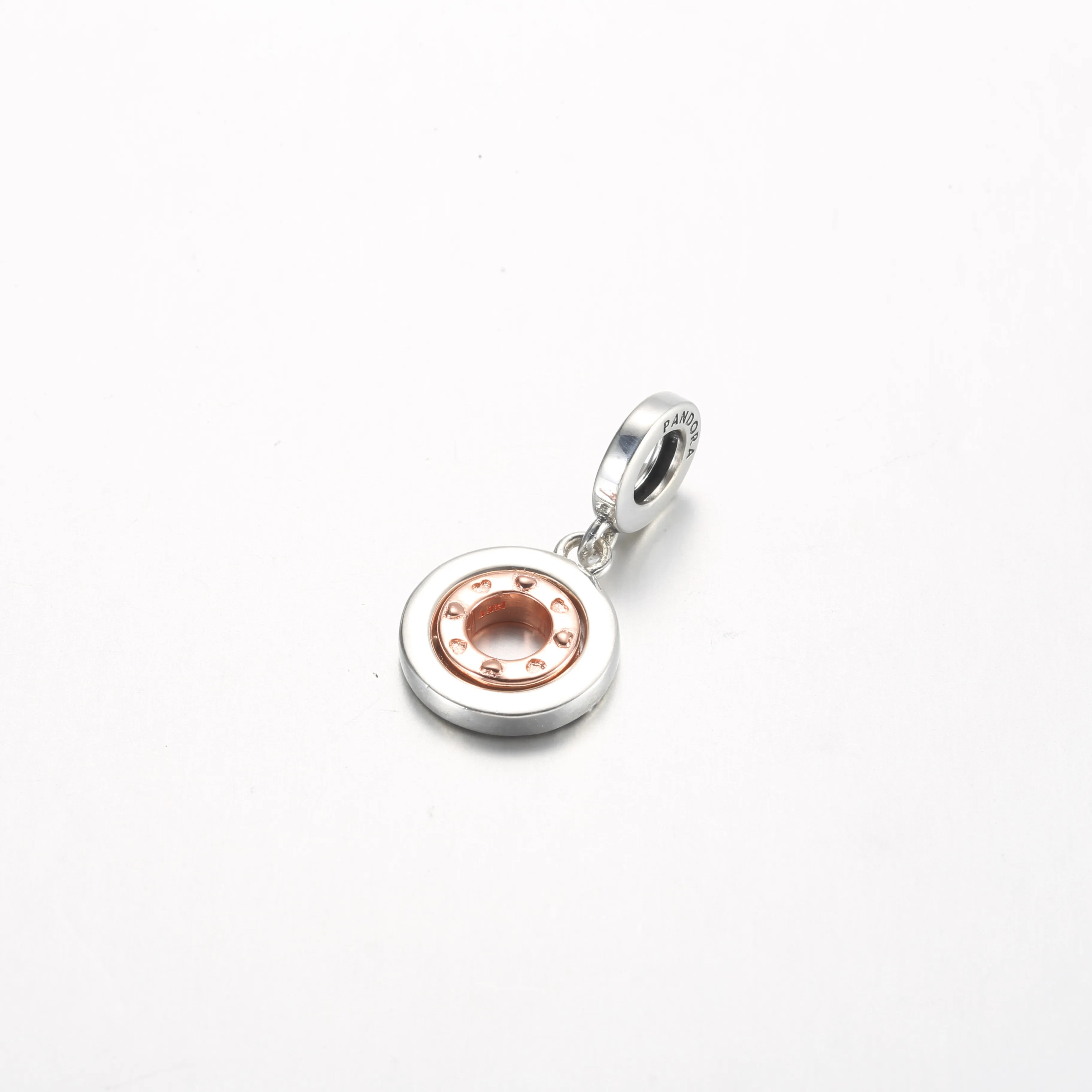 Pandora MSG roterende sterlingsølv og 14k rosegullbelagt dingle med klar cubic zirconia og rød emalje - 782640C01