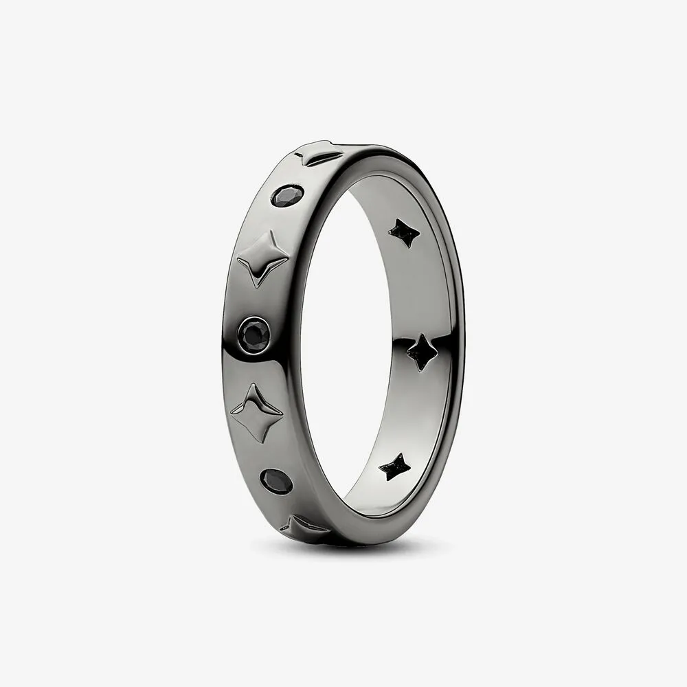 pandora star ruteniumbelagt ring med svart krystall 142784c01