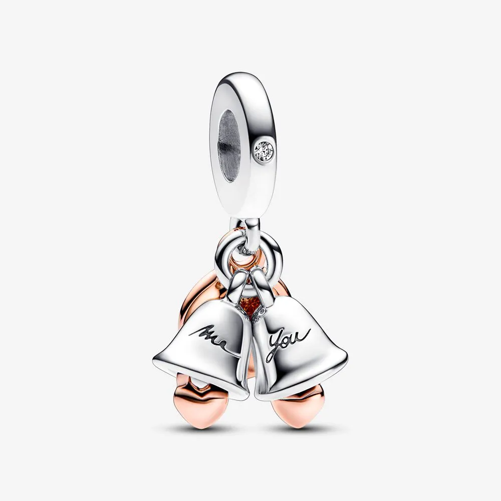 pandora tofarget bryllupsklokke dobbel hengende charm 782592c01