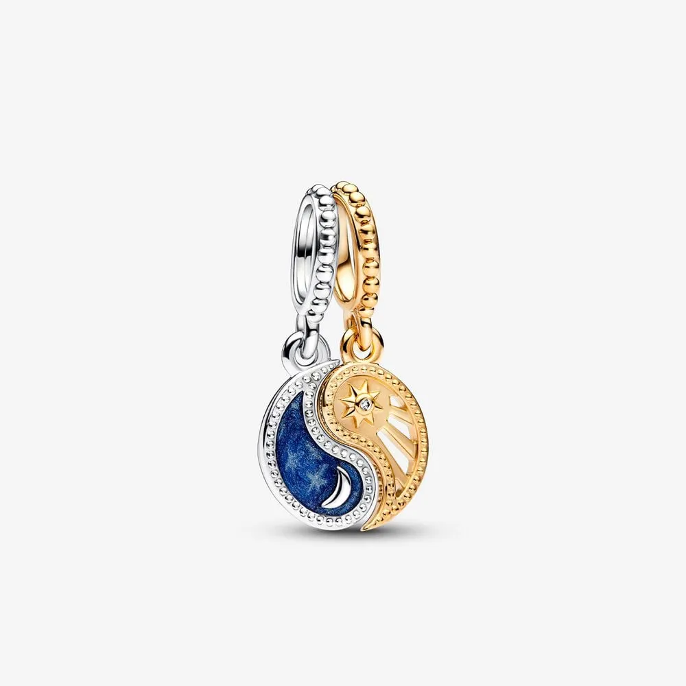 pandora tofarget delbar sol og måne hengende charm 762678c01