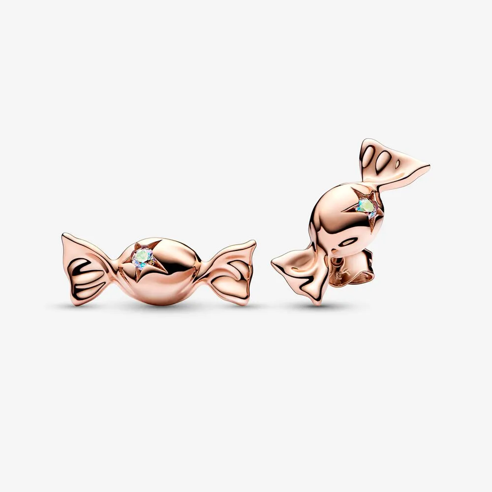 Pandora Wrapped candy 14k rose gold-plated stud earrings with aurora borelalis cubic zirconia - 282638C01