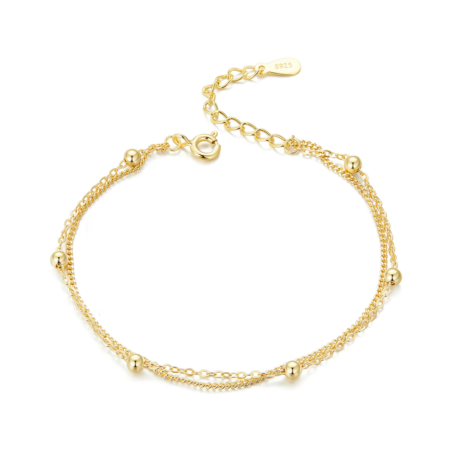 Pandora Style Golden Bead Chain Armbånd - SCB131-B