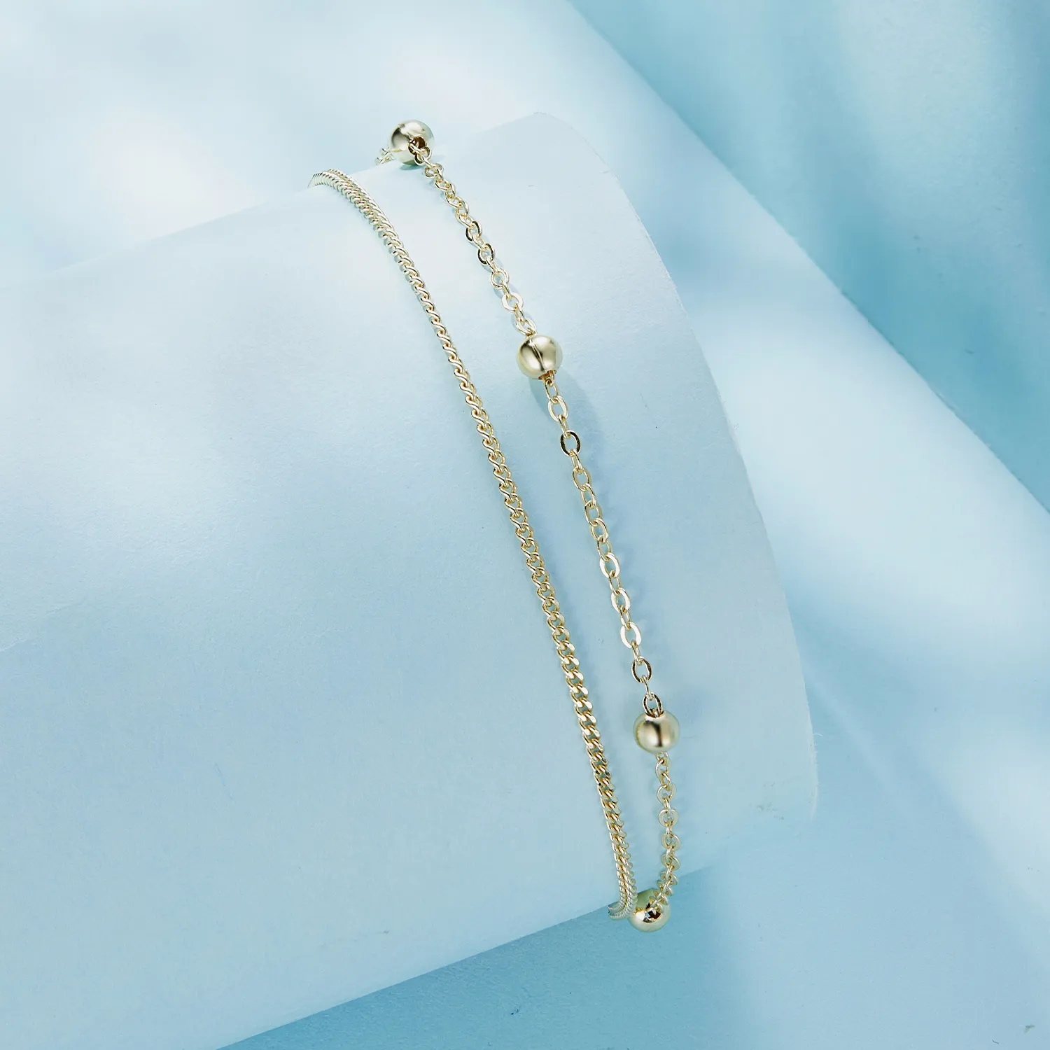 Pandora Style Golden Bead Chain Armbånd - SCB131-B