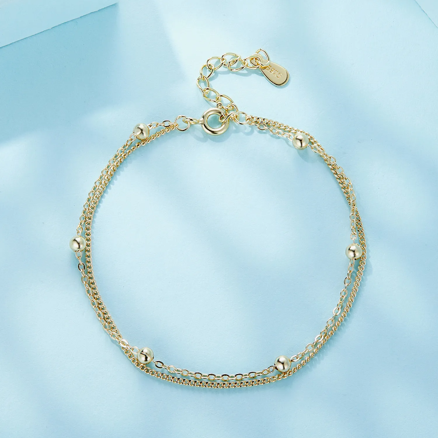 Pandora Style Golden Bead Chain Armbånd - SCB131-B