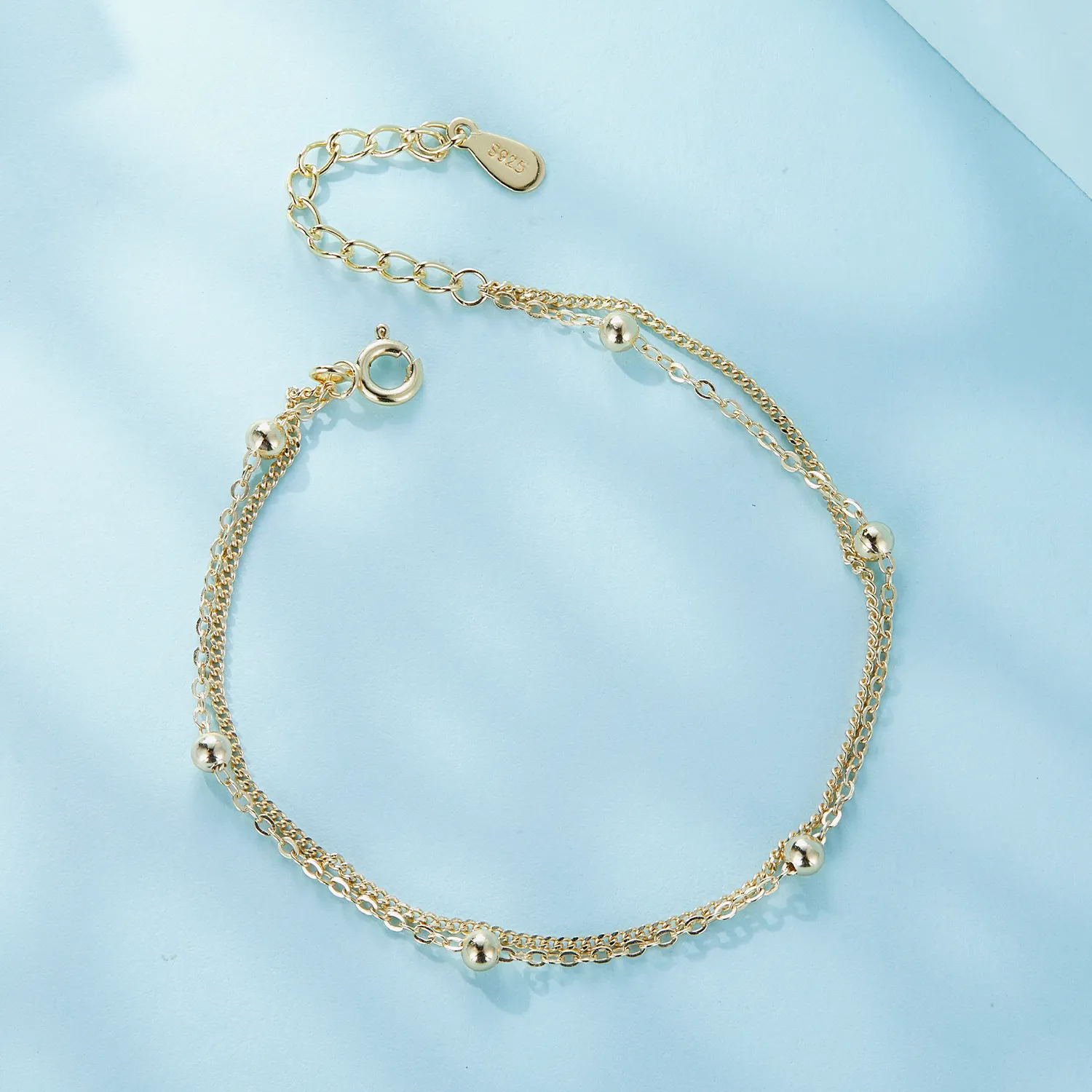 Pandora Style Golden Bead Chain Armbånd - SCB131-B