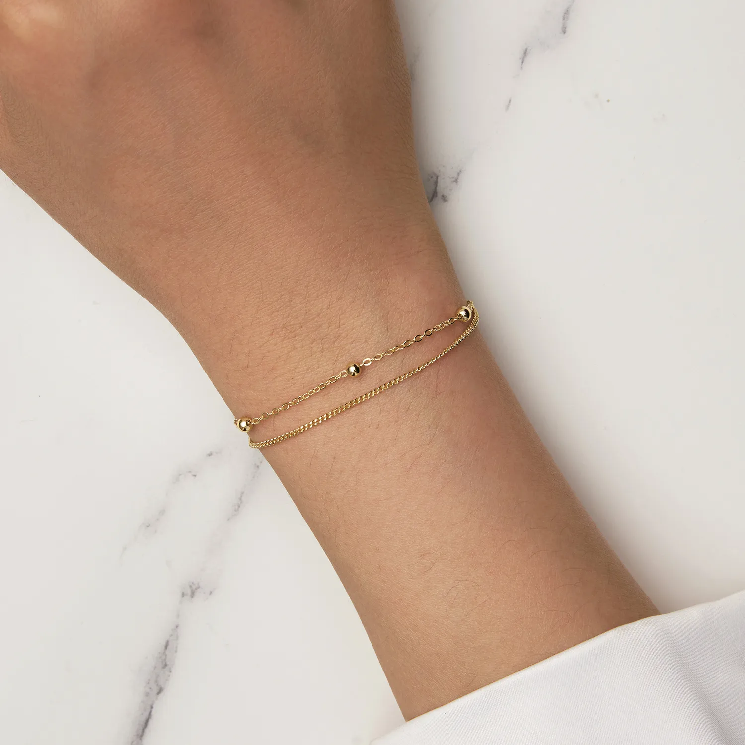 Pandora Style Golden Bead Chain Armbånd - SCB131-B