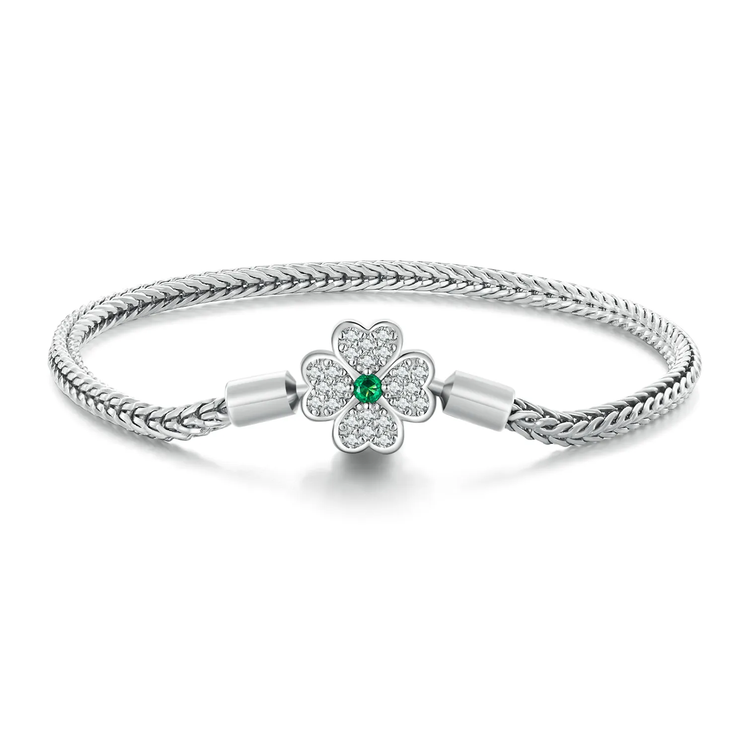 Pandora Style Grønn Zircon Lucky Firkløver Kjede Armbånd - BSB119