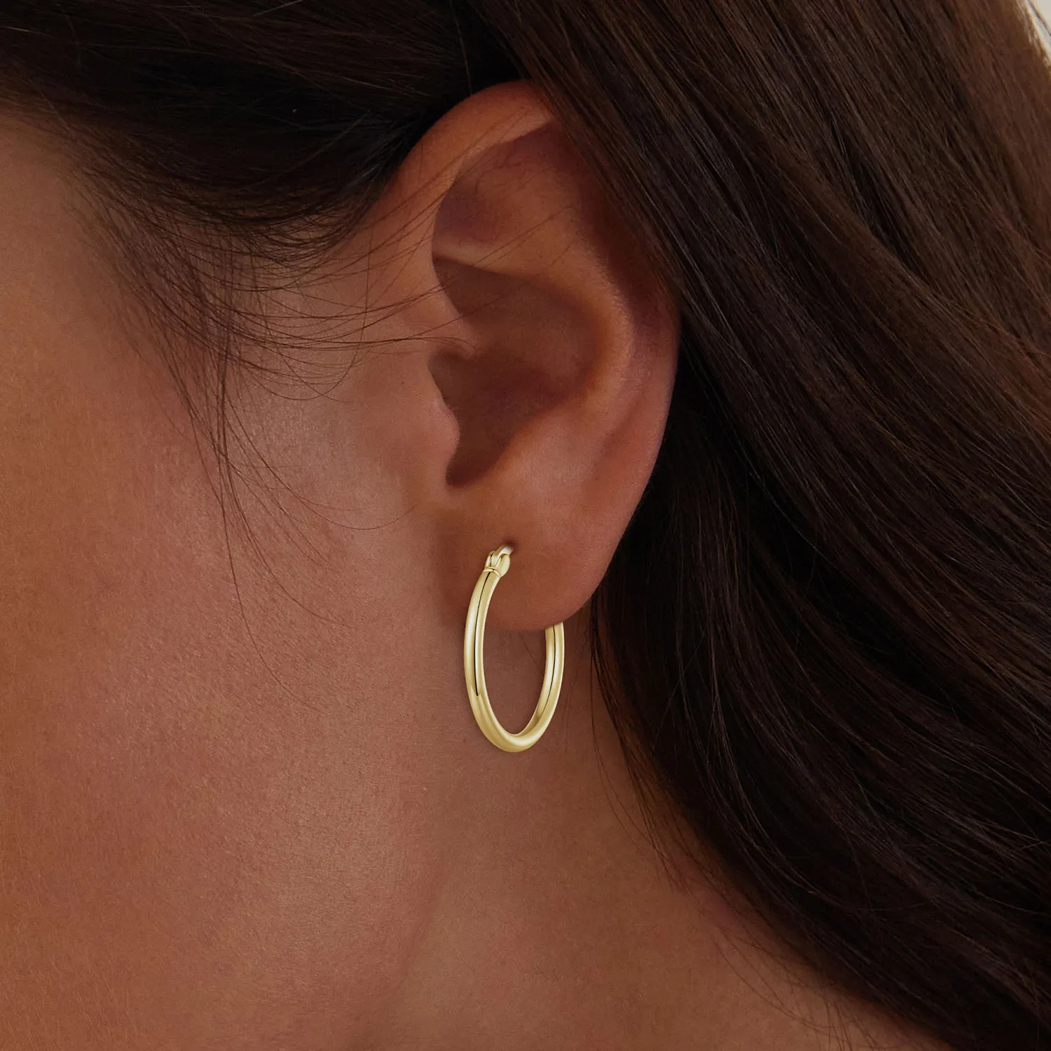 Pandora Style Large Hoop Vanlige Sølv Hoop øredobber - SCE1608-LB