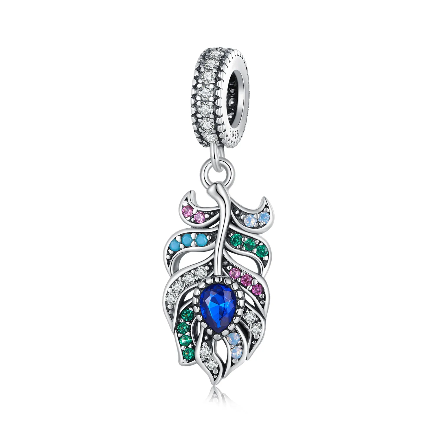 pandora style peacock feather dingle scc2590