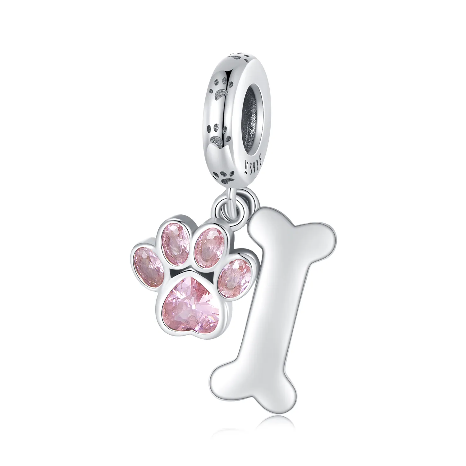 Pandora Style Pink Dog Paw Bone Dingle - SCC2127-PK