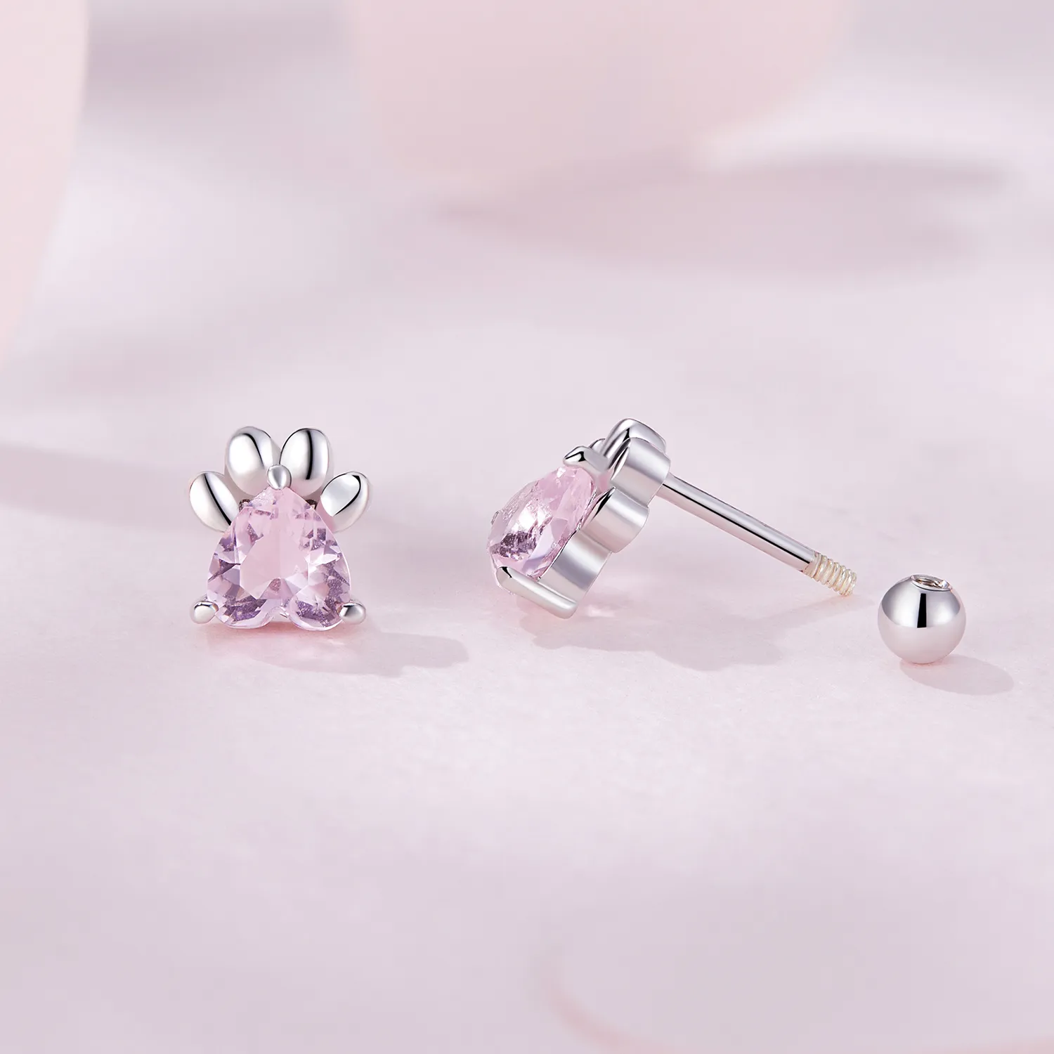 Pandora Style Pink Dog Paws Studs øredobber - SCE1574