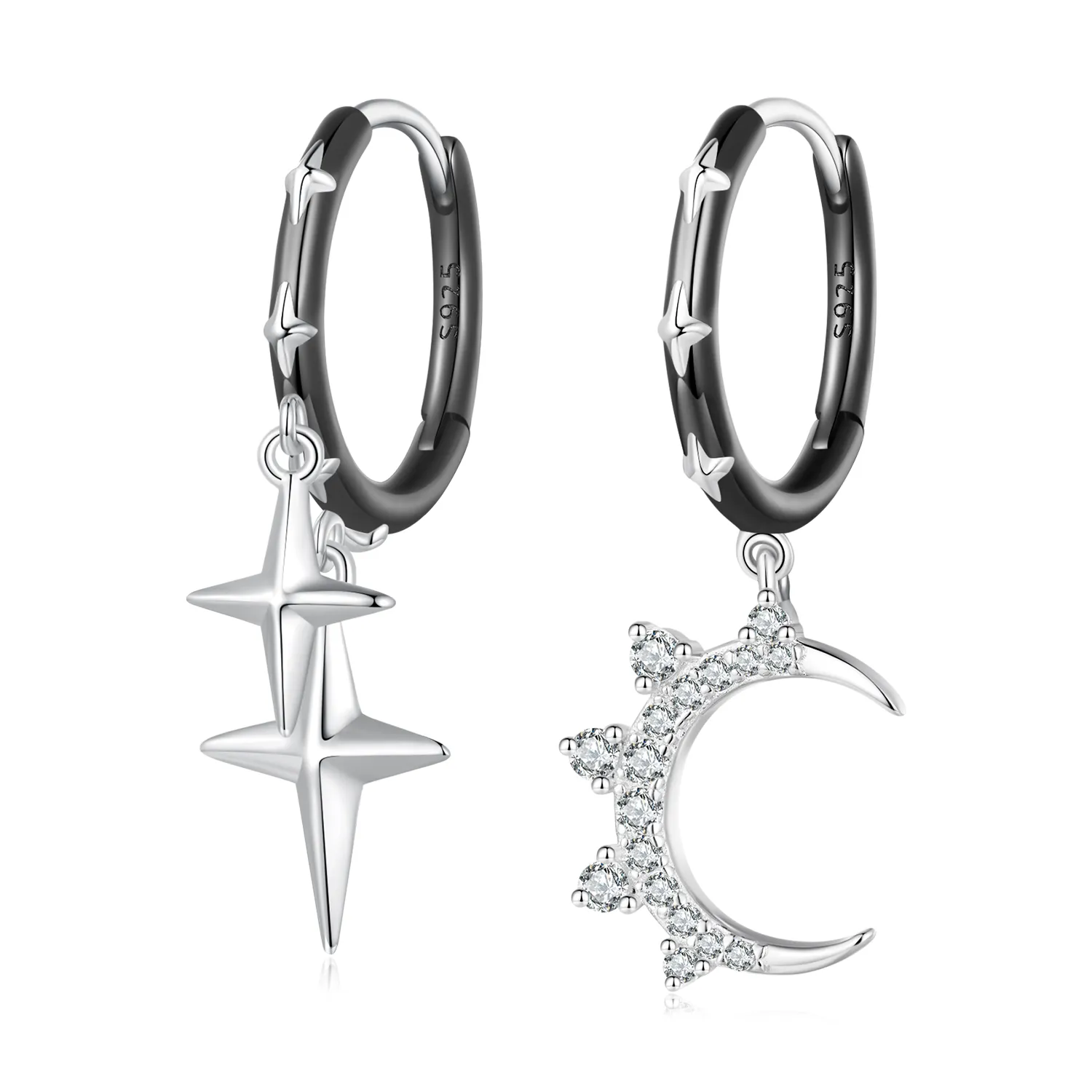 Pandora Style Stars and Moon Shine Hoop øredobber - BSE805