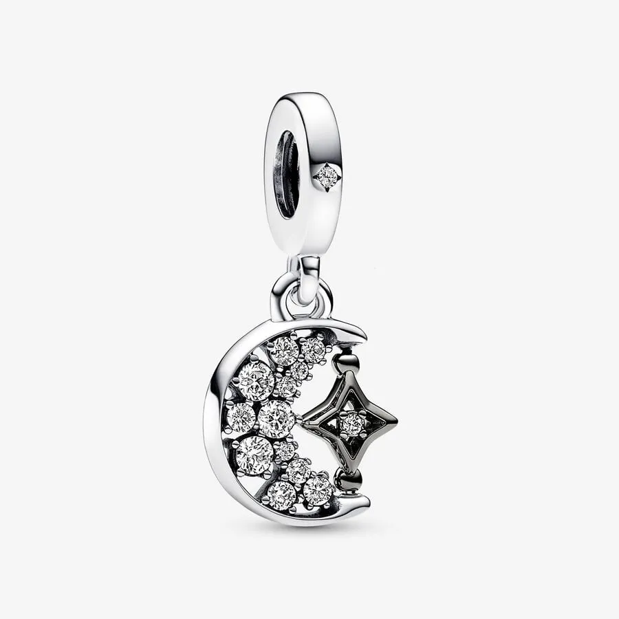 pandora funklende halvmåne og snurrbar stjerne hengende charm 792781c01